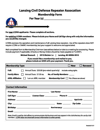 LCDRA Membership Form