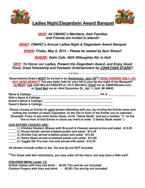 2015 Ladies Night Banquet Order Flyer